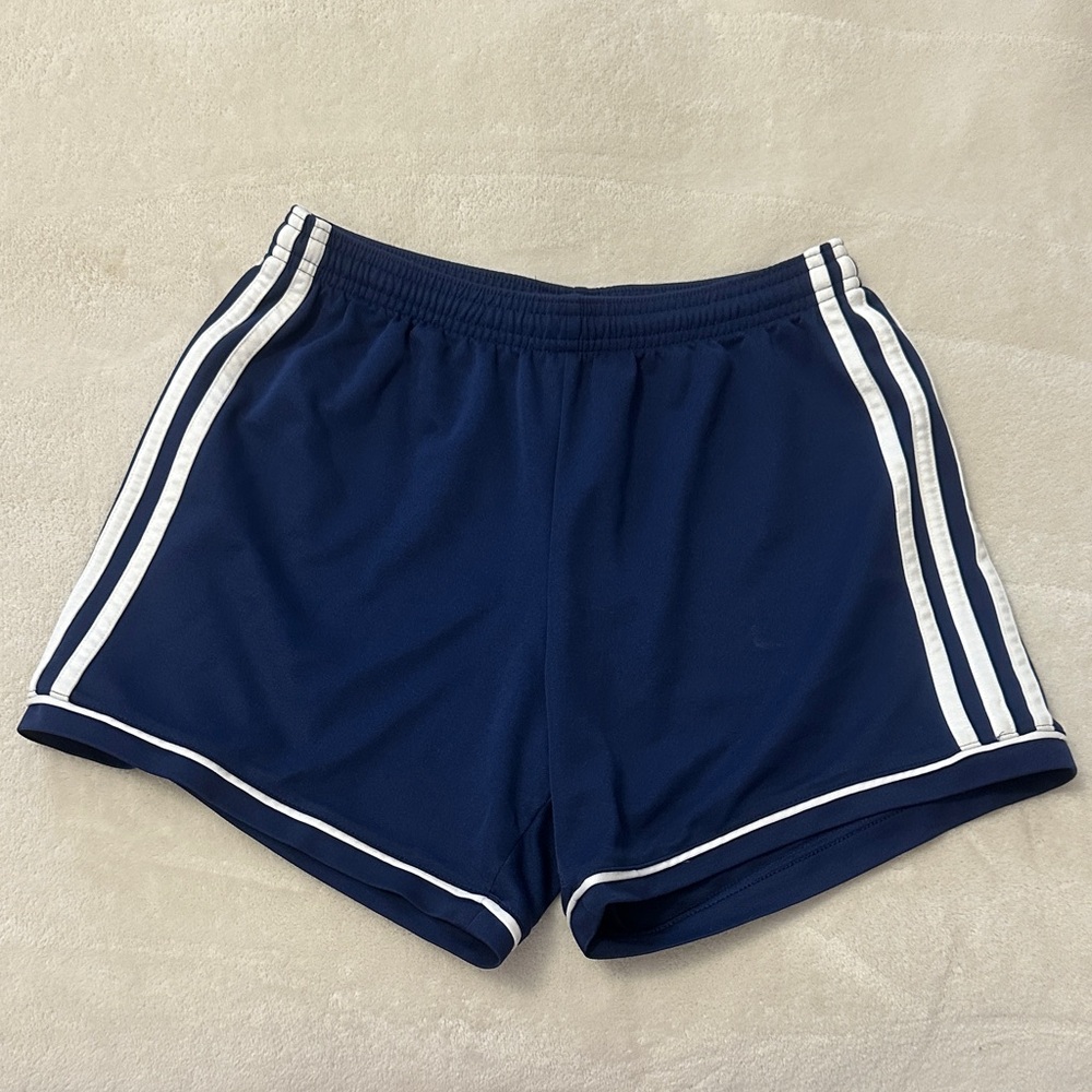 Adidas Women's Navy Blue Shorts with White Stripes